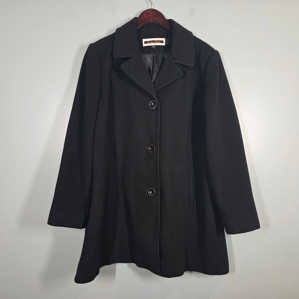 Kristen Blake Black Lambswool‎ Cashmere Blend Coat Italian Fabric 14W 4546WA6